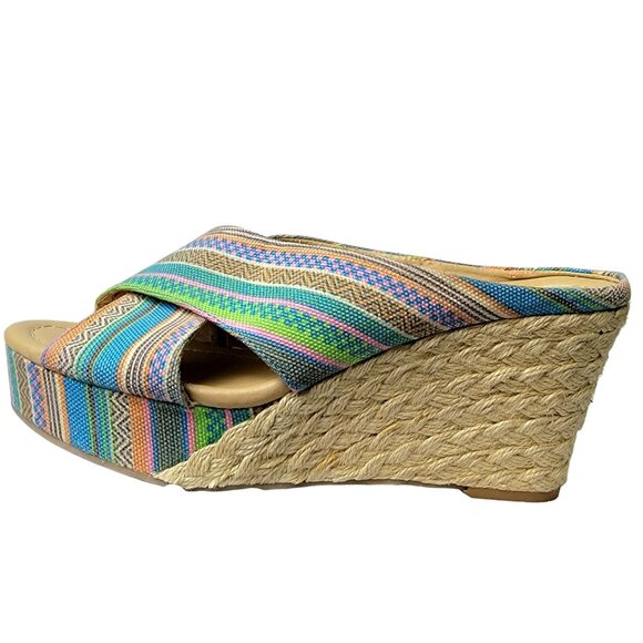 Colorful Wedge Sandals Women 8.5 Espadrille Shoes CL Laundry Bohemian 39 Spring - Picture 9 of 14
